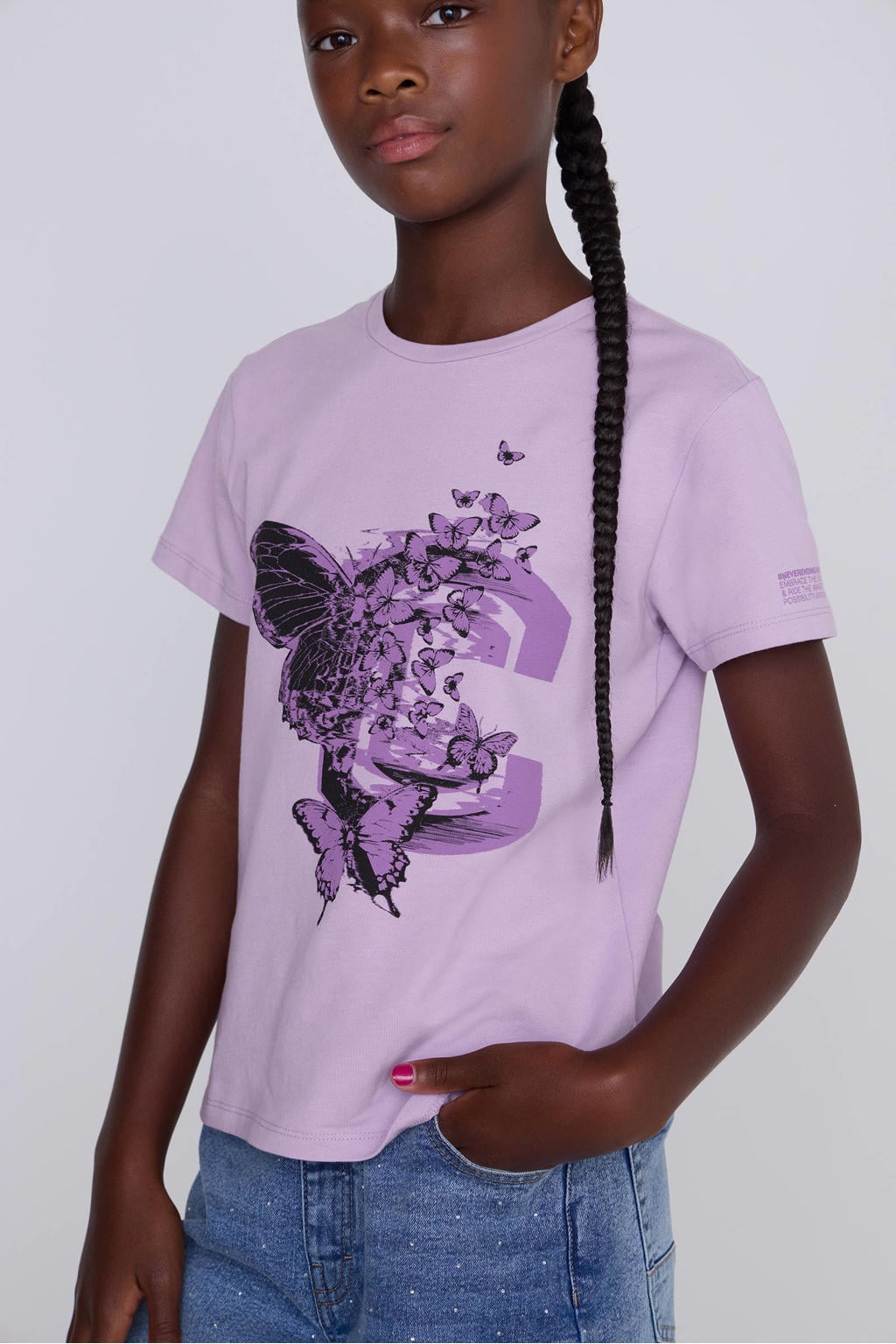 Lilakleurige meisjes Coolcat T-shirt Tisah Print van katoen met korte mouwen en ronde hals