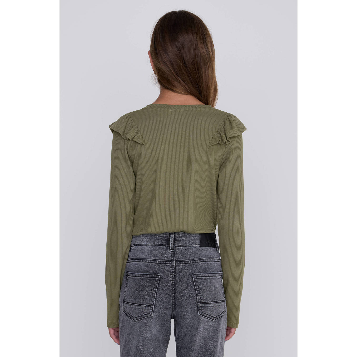 Coolcat Longsleeve Ruffels Rib Top Tegan Khaki