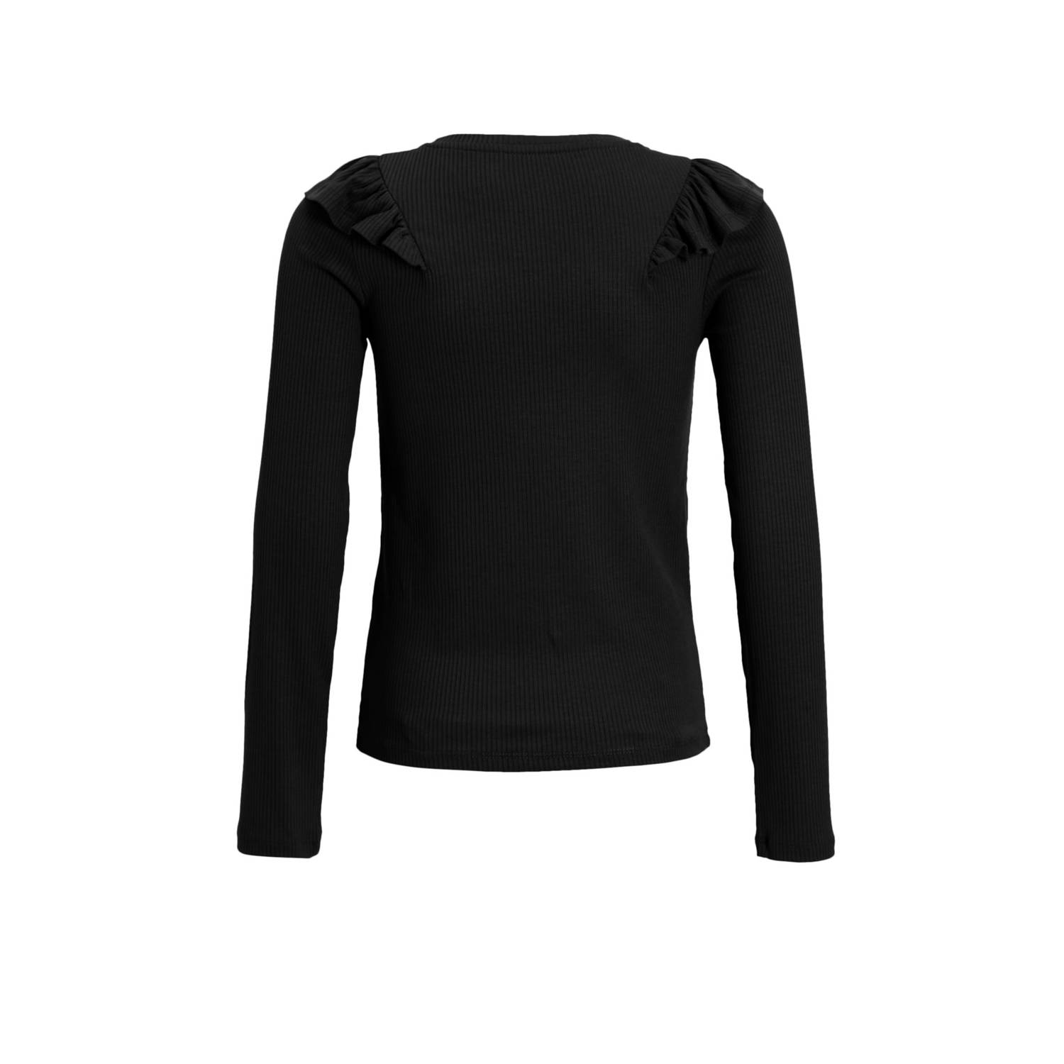 Coolcat Longsleeve Ruffels Rib Top Tegan Zwart