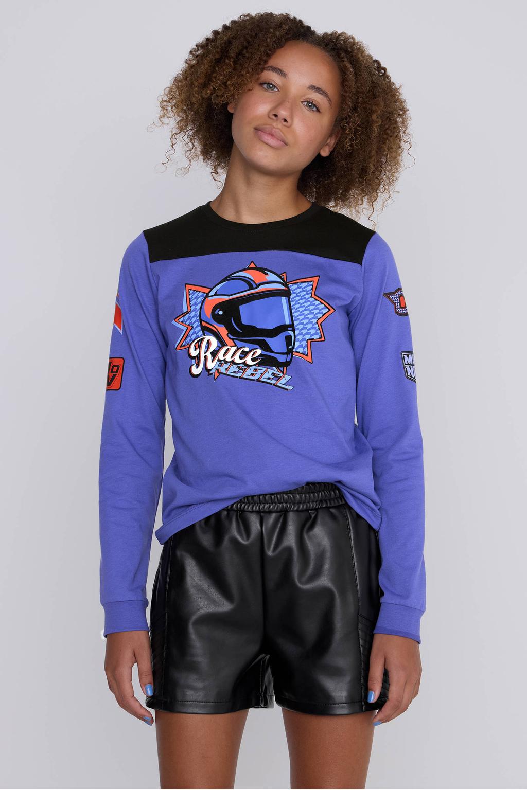 Paarse meisjes Coolcat Longsleeve T-shirt Trista Rebel Print van katoen met lange mouwen en ronde hals
