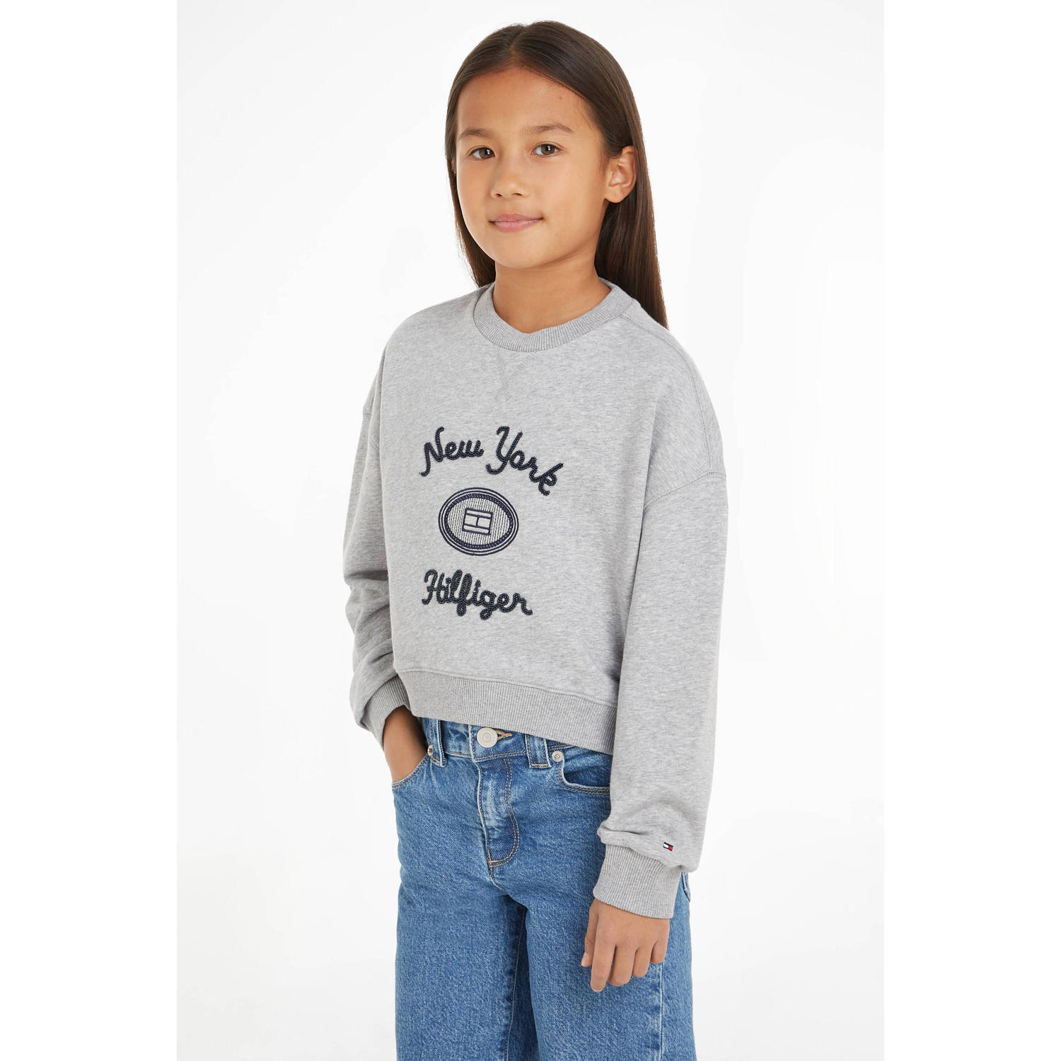 Tommy Hilfiger sweater met printopdruk grijs melange