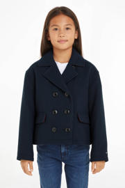 thumbnail: Blauwe meisjes Tommy Hilfiger jas van polyester met effen, lange mouwen, reverskraag en double breasted sluiting