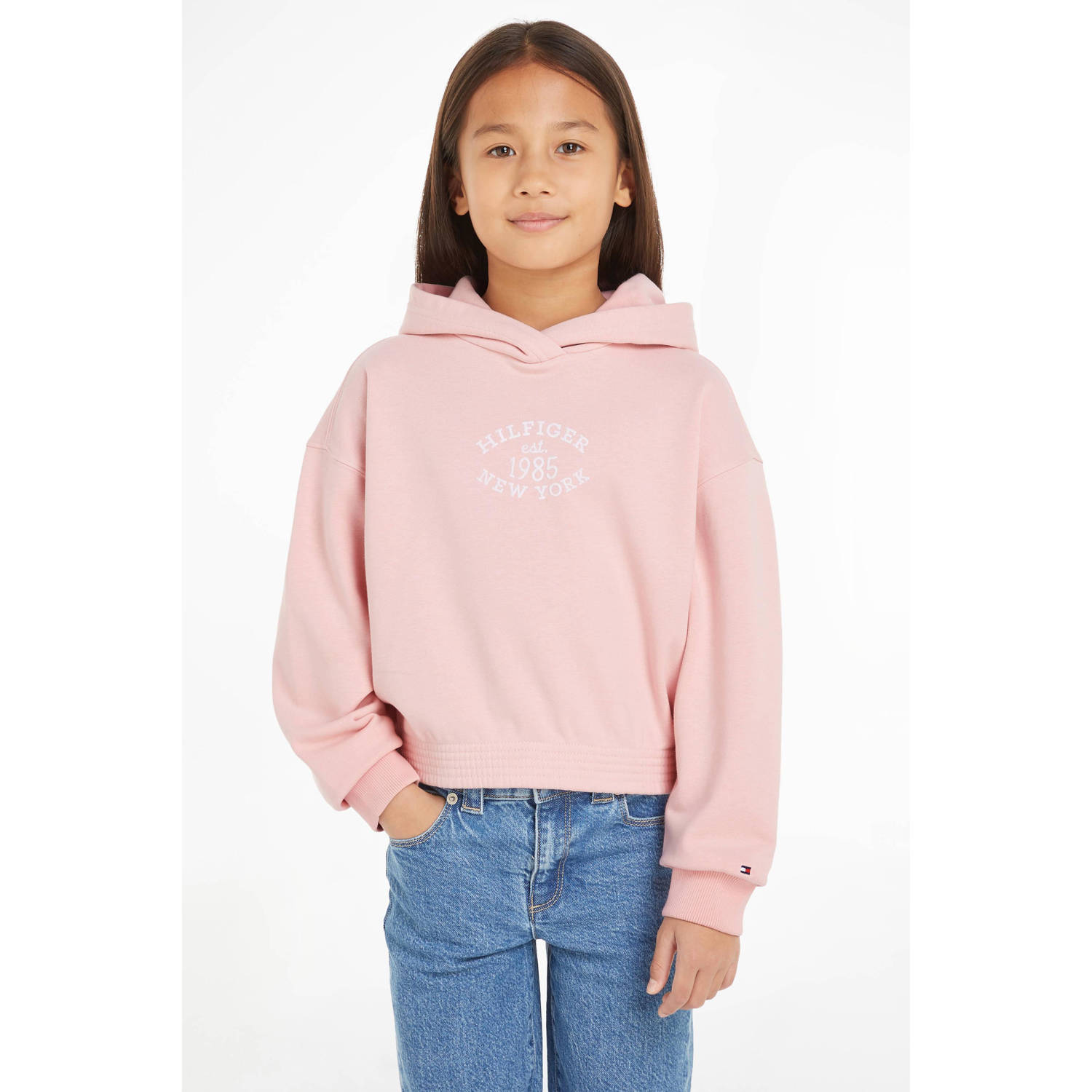 Tommy Hilfiger hoodie met printopdruk lichtroze wit