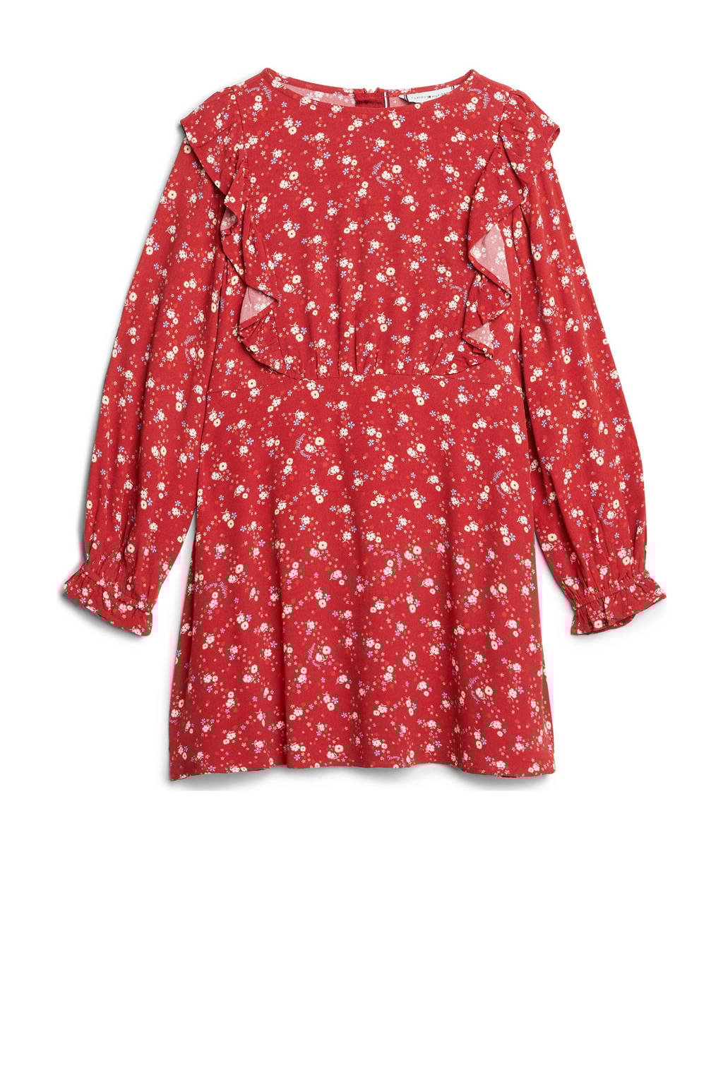 Tommy Hilfiger gebloemde jurk donkerrood/beige/lichtblauw wehkamp