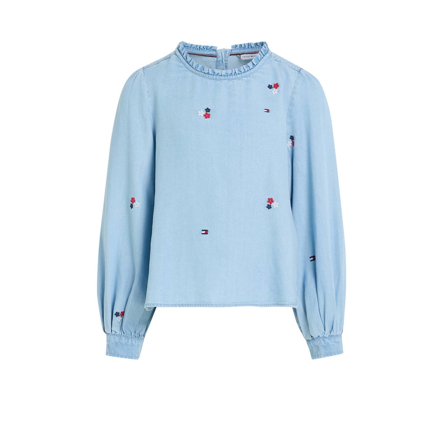 Tommy Hilfiger top met all over print denim medium Blauw Meisjes Lyocell Ronde hals 122