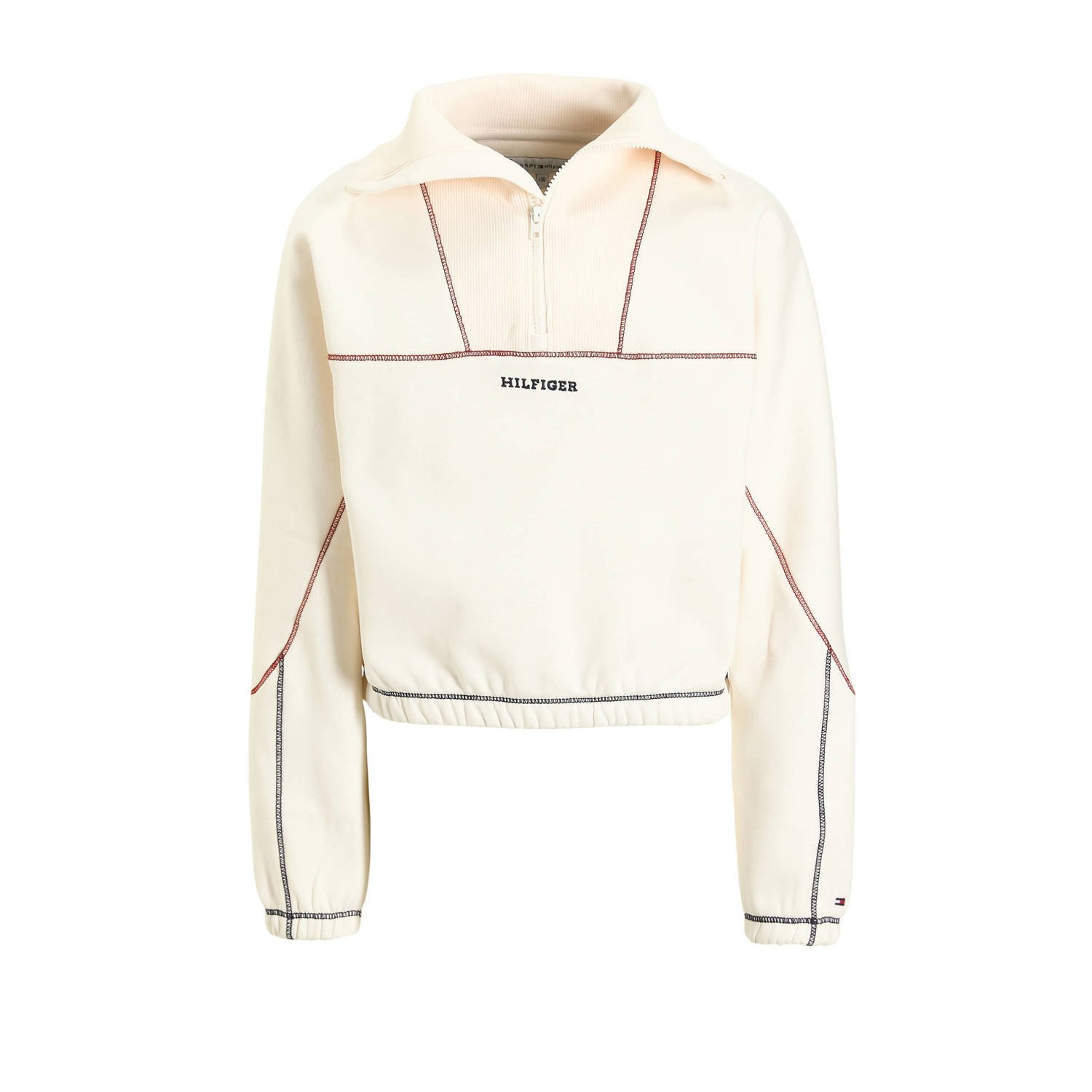 Tommy Hilfiger sweater ecru donkerblauw rood Meisjes Katoen Opstaande kraag 128