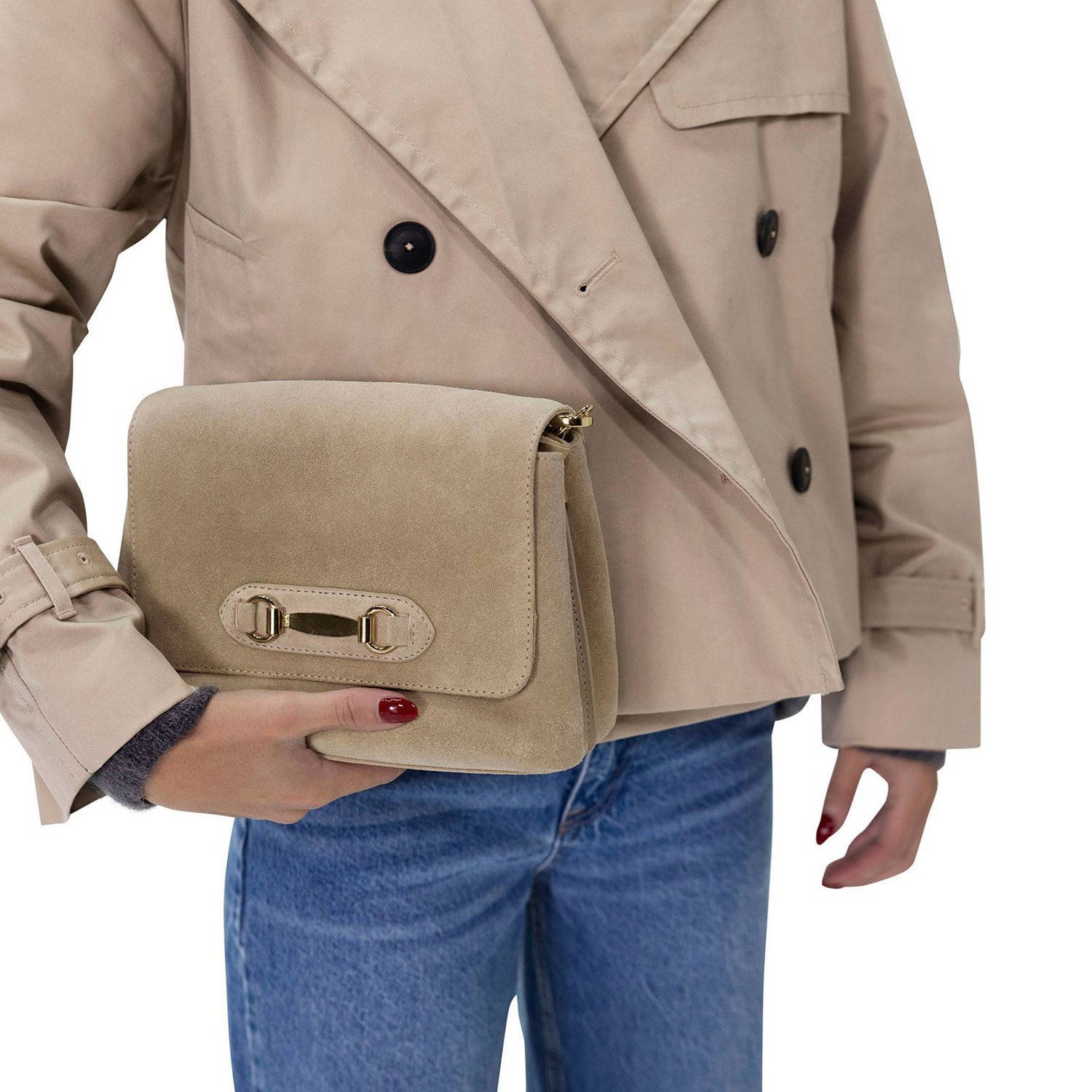 Manfield suede crossbody tas beige