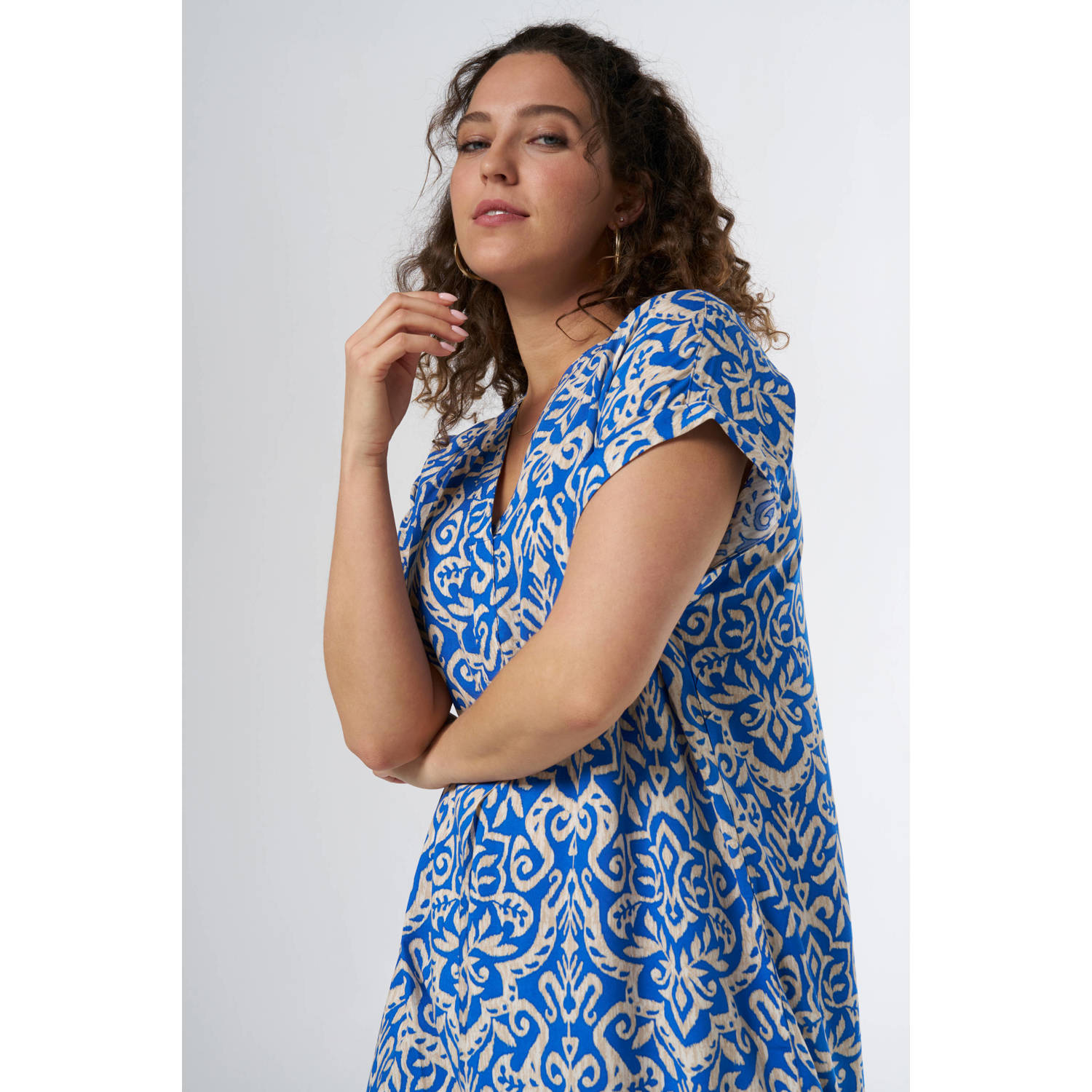 MS Mode jurk met all over print blauw ecru