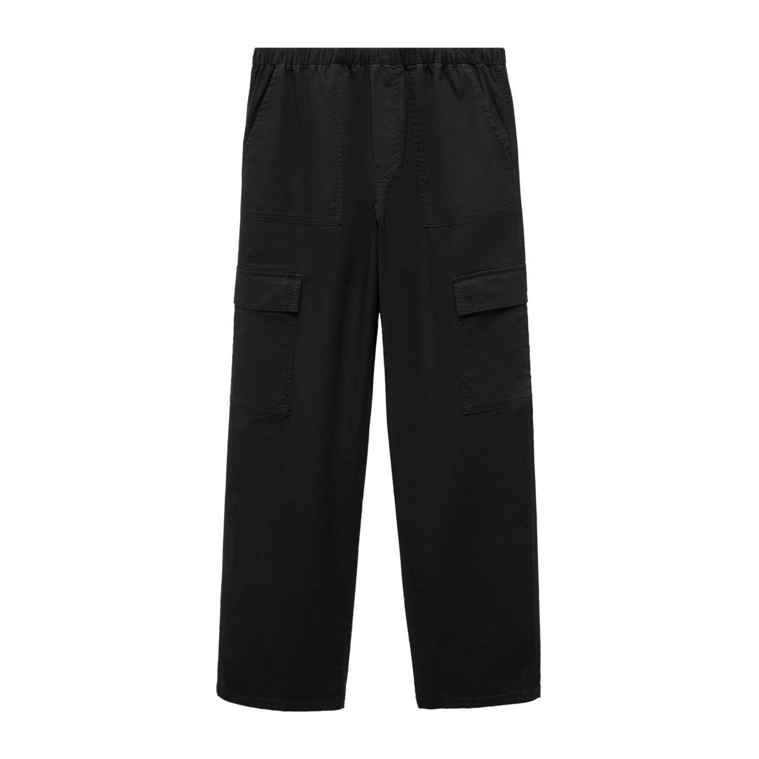 Mango Kids cargobroek Zwart Meisjes Katoen Effen 152(XXS)