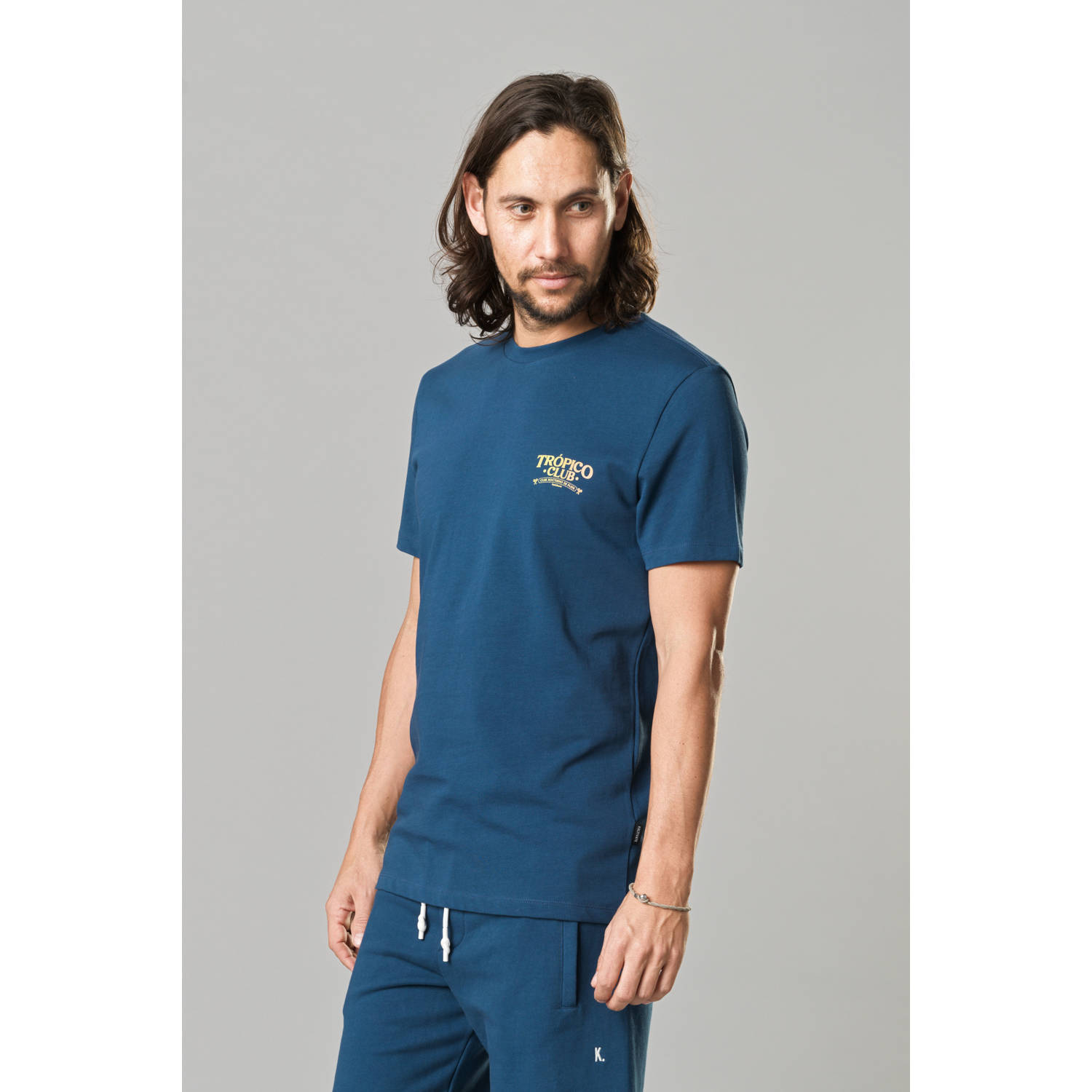 Kultivate regular fit T-shirt TROPICO met backprint dark denim