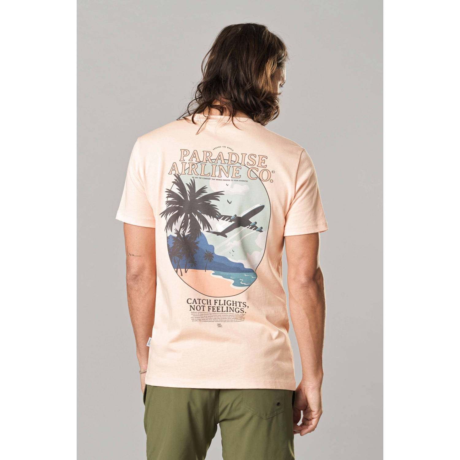 Kultivate T-shirt AIRLINE met backprint peach parfait