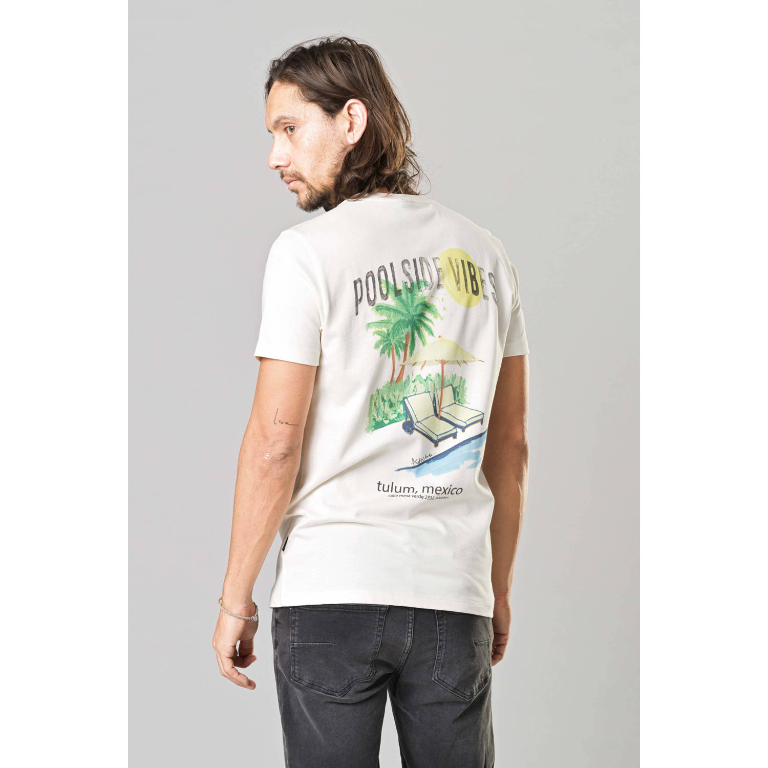 Kultivate regular fit T-shirt POOLSIDE met backprint egret
