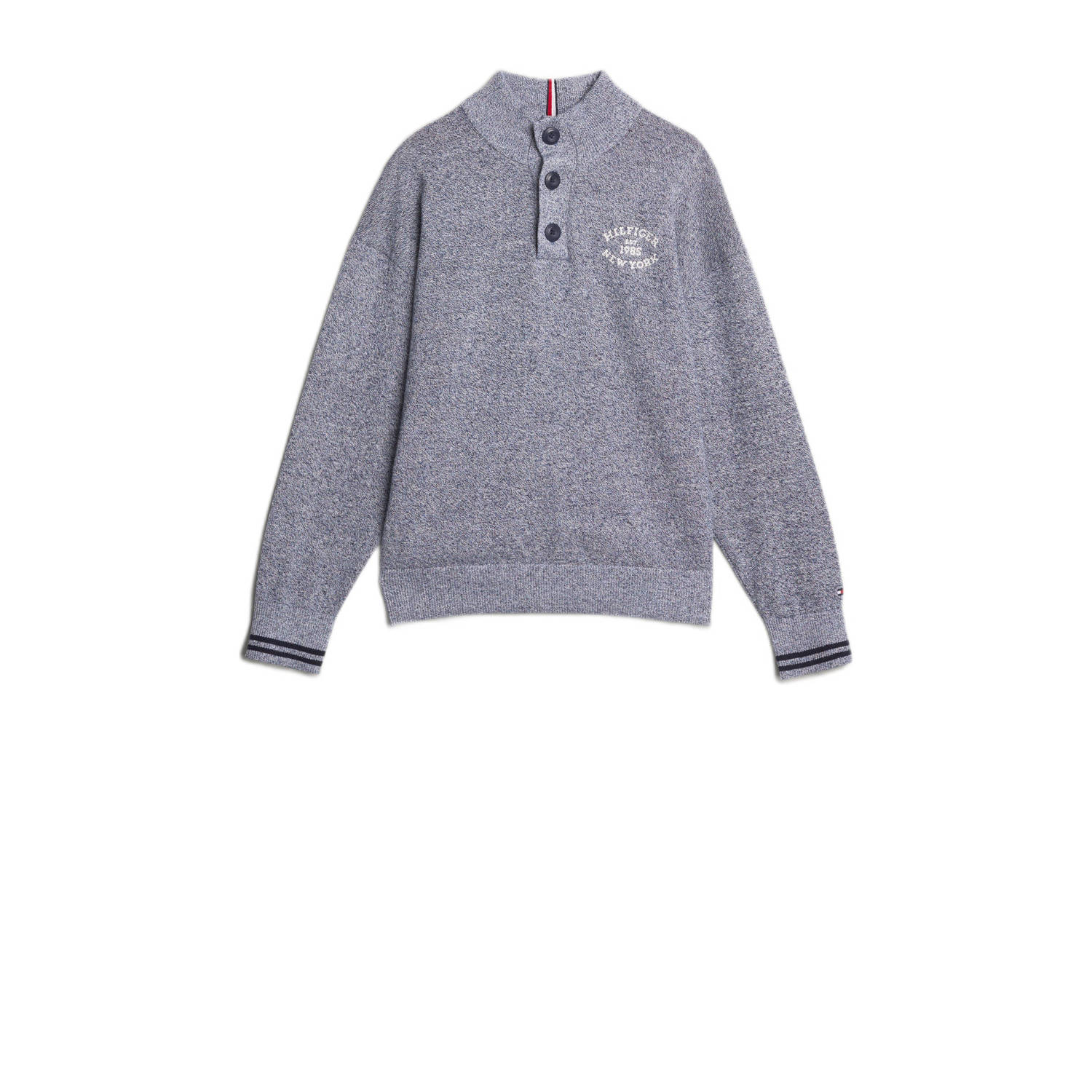 Tommy Hilfiger gemêleerde trui donkerblauw wit Jongens Katoen Opstaande kraag 128