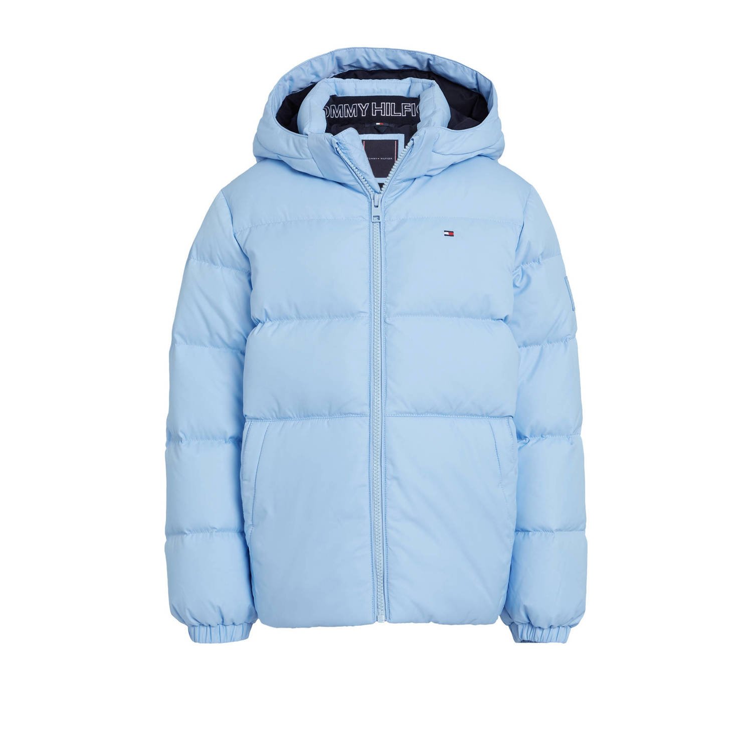 Tommy Hilfiger gewatteerde winterjas ESSENTIAL lichtblauw Jongens Polyester Capuchon 164