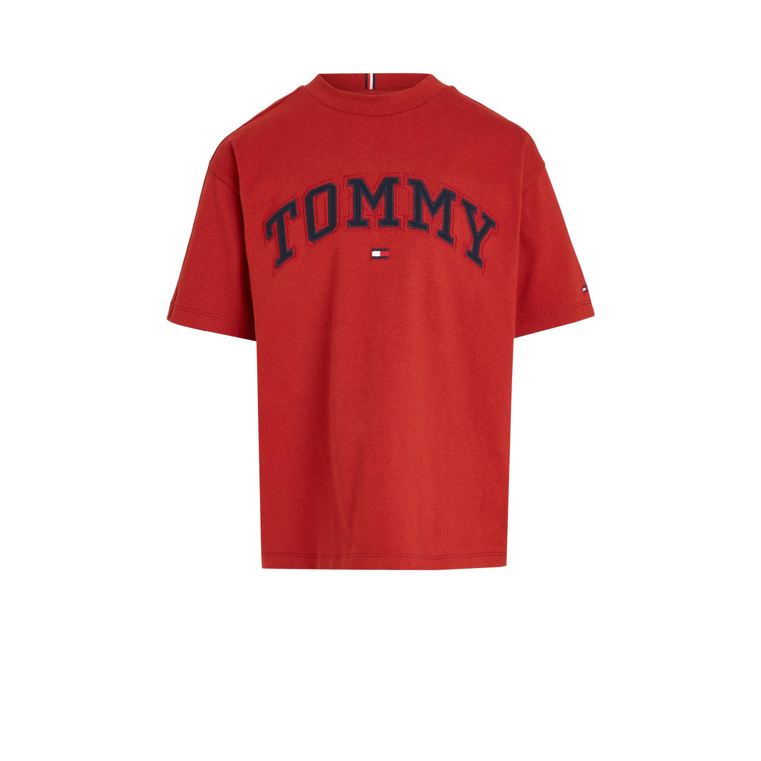 Tommy Hilfiger T-shirt met logo helderrood Jongens Katoen Ronde hals Logo 104