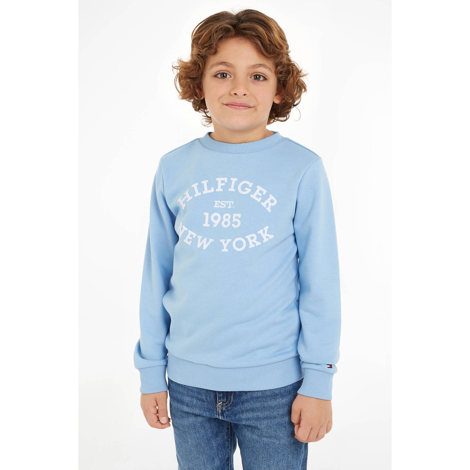 Tommy Hilfiger sweater met tekst lichtblauw