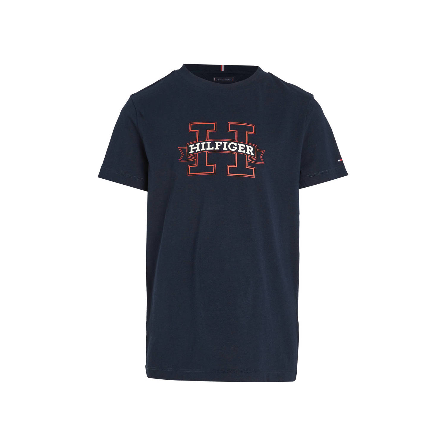 Tommy Hilfiger T-shirt met printopdruk donkerblauw Jongens Katoen Ronde hals 122