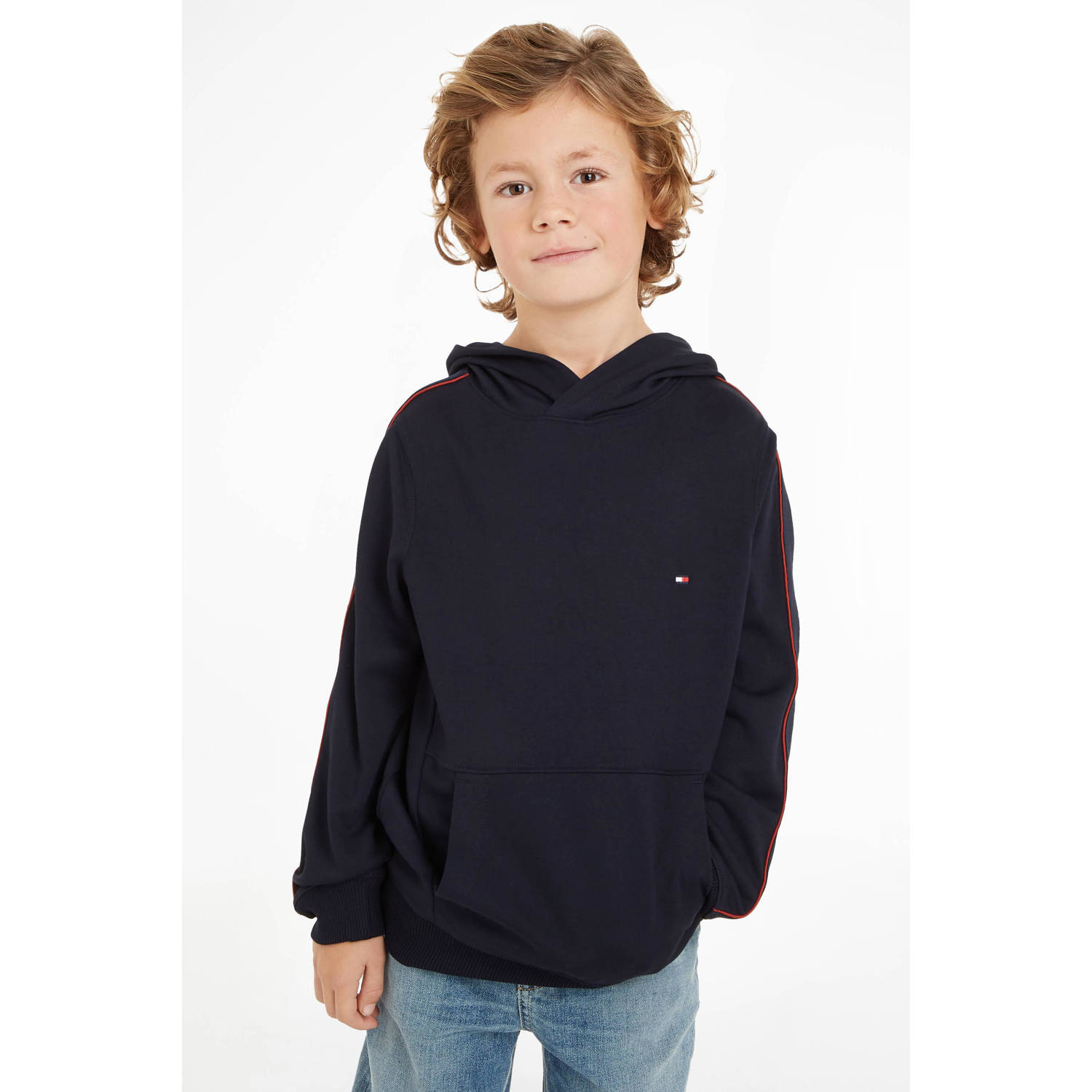Tommy Hilfiger hoodie met contrastbies donkerblauw rood