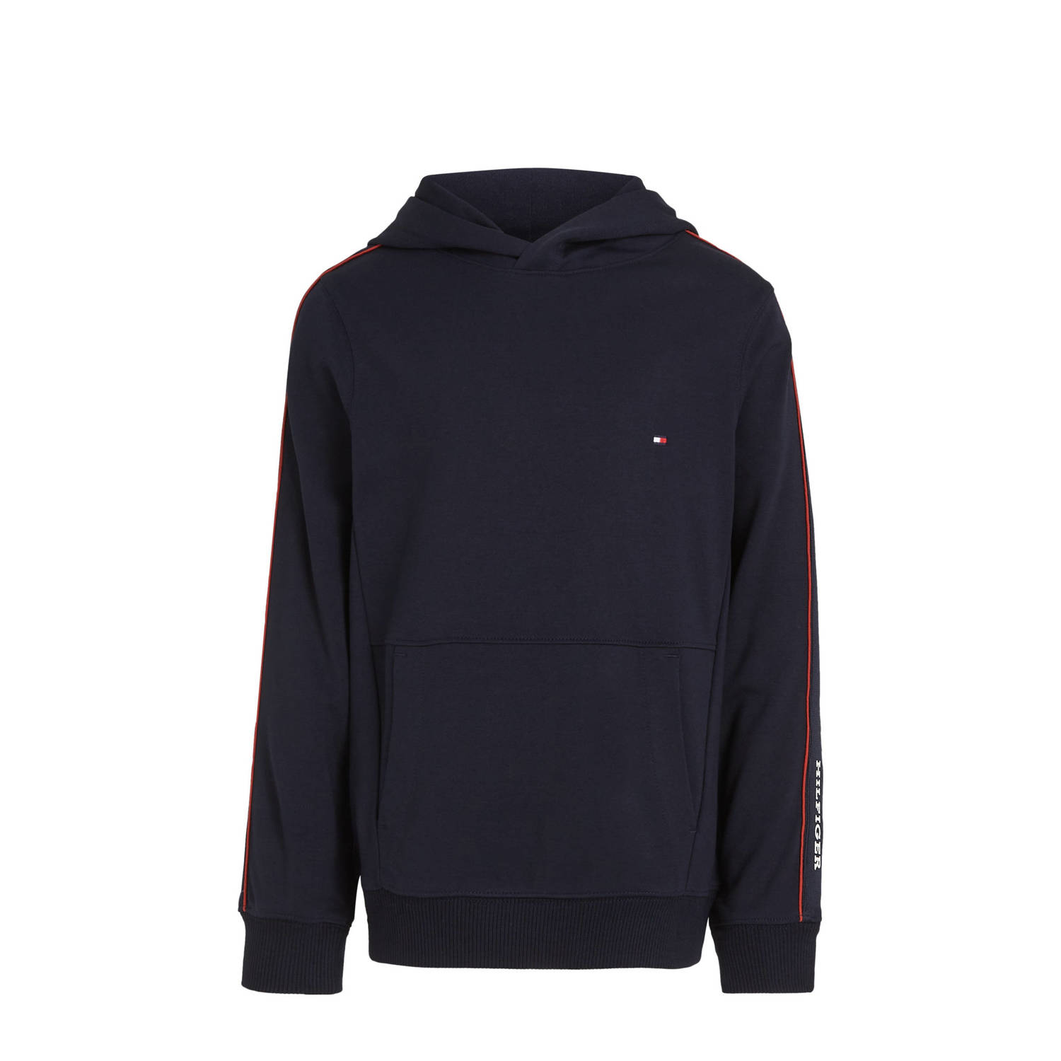 Tommy Hilfiger hoodie met contrastbies donkerblauw rood Sweater Jongens Viscose Capuchon 110