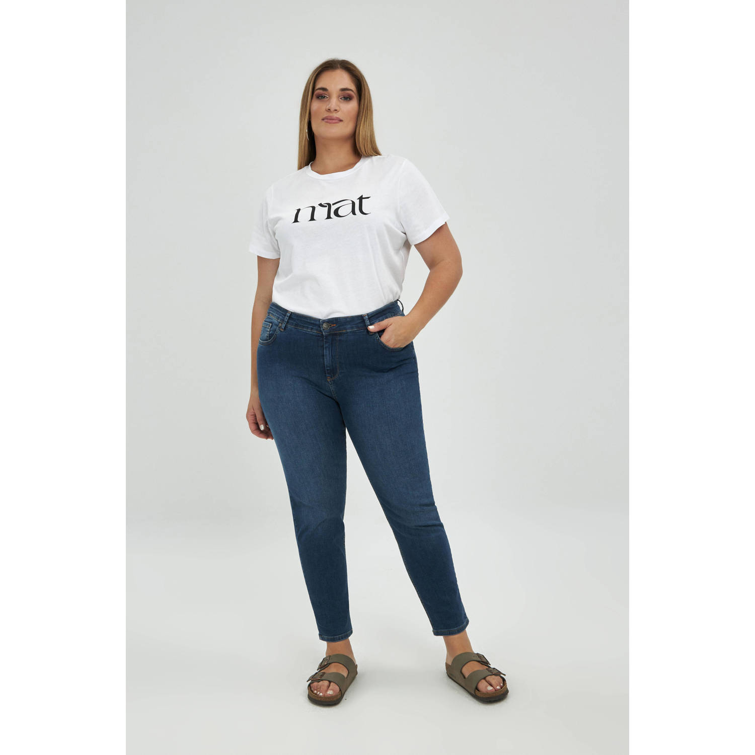 Mat Fashion high waist slim fit jeans medium blue denim