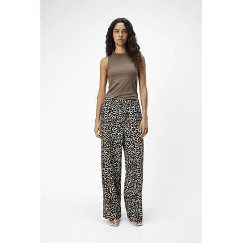 OBJECT wide leg broek OBJALBA met panterprint bruin/ lichtbruin/ zwart afbeelding
