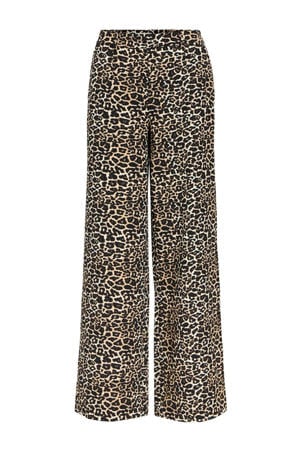wide leg broek OBJALBA met panterprint bruin/ lichtbruin/ zwart