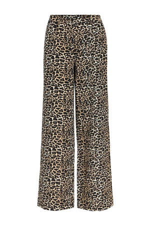wide leg broek OBJALBA met panterprint bruin/ lichtbruin/ zwart