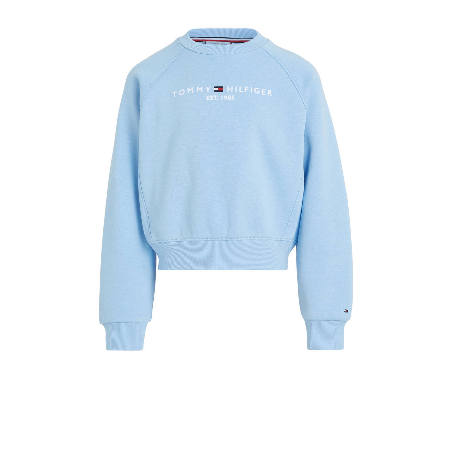 Tommy Hilfiger sweater met logo lichtblauw Meisjes Katoen Ronde hals Logo 110