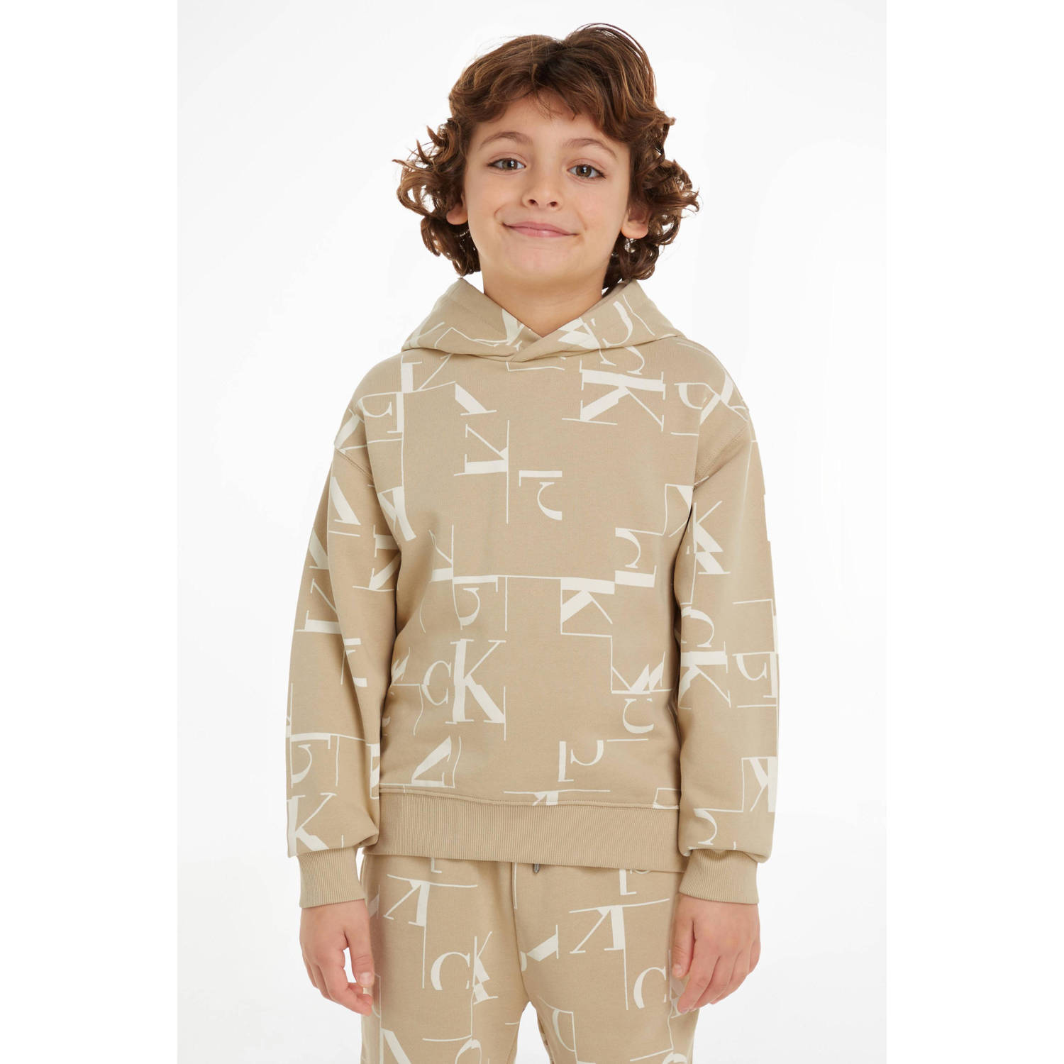 Calvin Klein hoodie met all over print beige wit