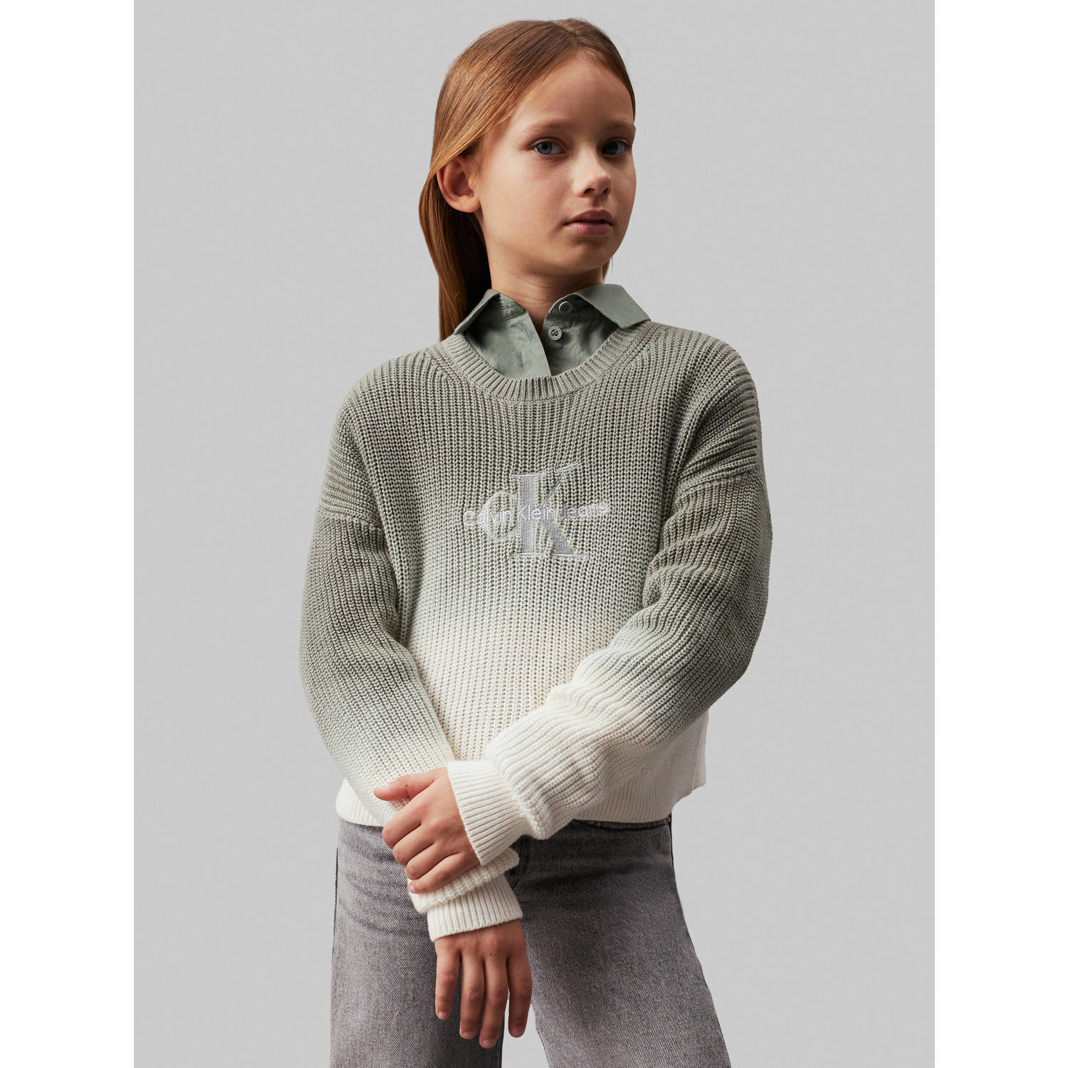 Calvin Klein trui olijfgroen wit