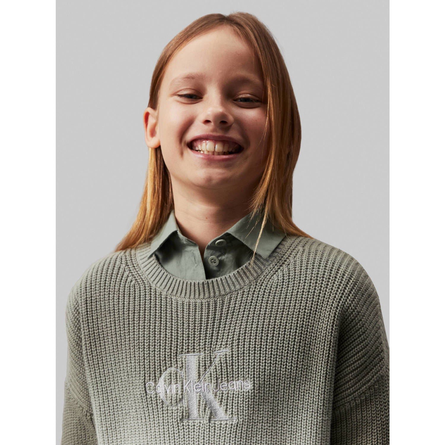 Calvin Klein trui olijfgroen wit