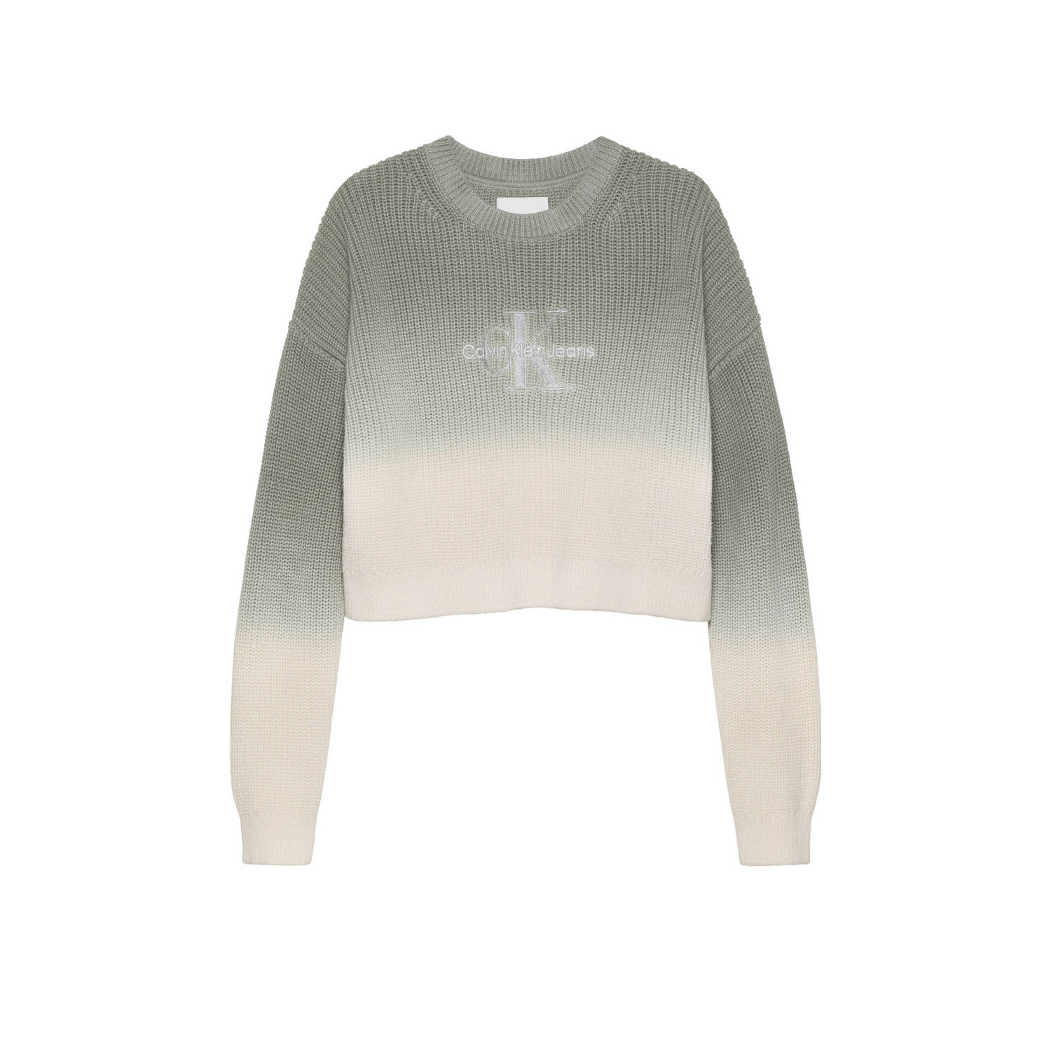 Calvin Klein trui olijfgroen wit Meisjes Katoen Ronde hals Meerkleurig 128