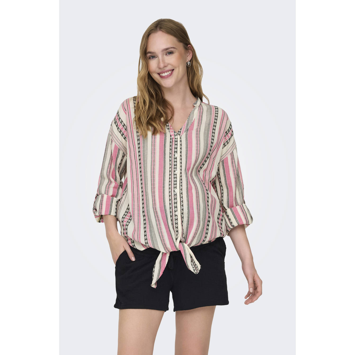 ONLY MATERNITY zwangerschapsblouse OLMLOUISE met all over print roze ecru Dames Katoen V-hals XXL