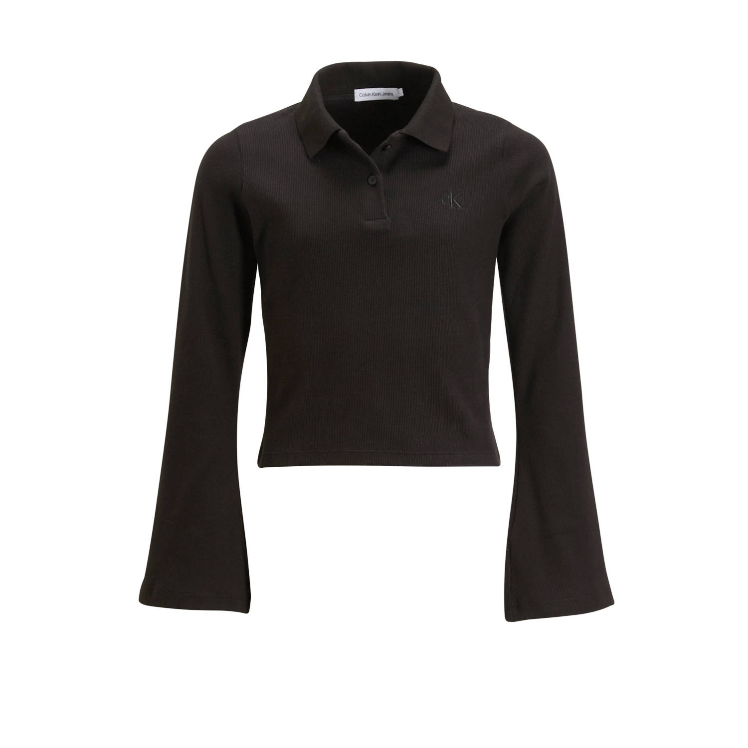 Calvin Klein polo RIB SLIM zwart Meisjes Stretchkatoen Polokraag Effen 116