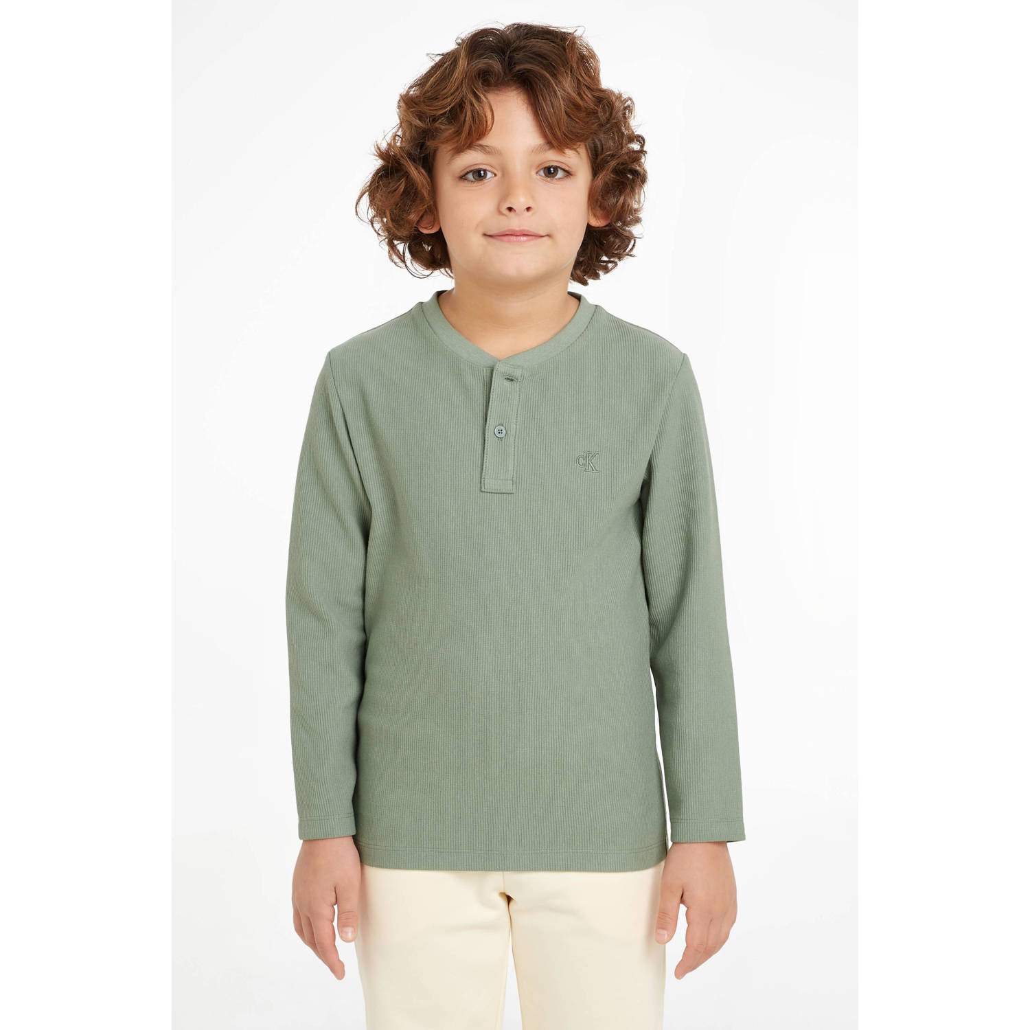 Calvin Klein longsleeve groen Jongens Katoen Ronde hals Effen 152