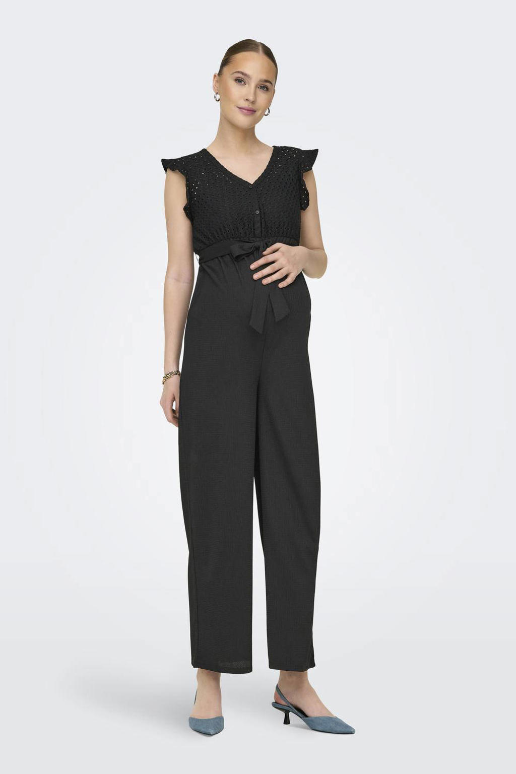 ONLY MATERNITY zwangerschaps jumpsuit broderie zwart