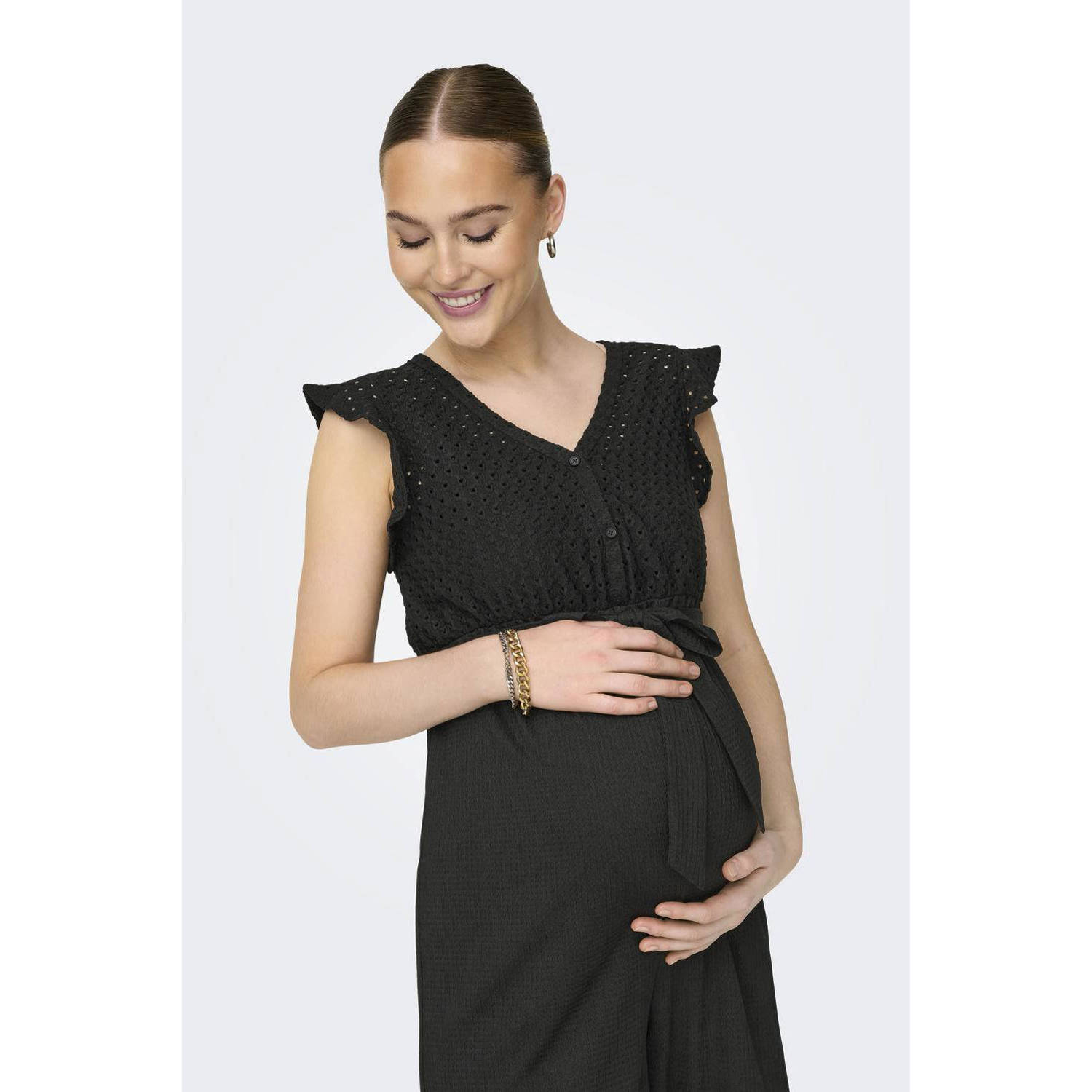 ONLY MATERNITY zwangerschapsjumpsuit OLMELISA zwart Dames Polyester V-hals XXL
