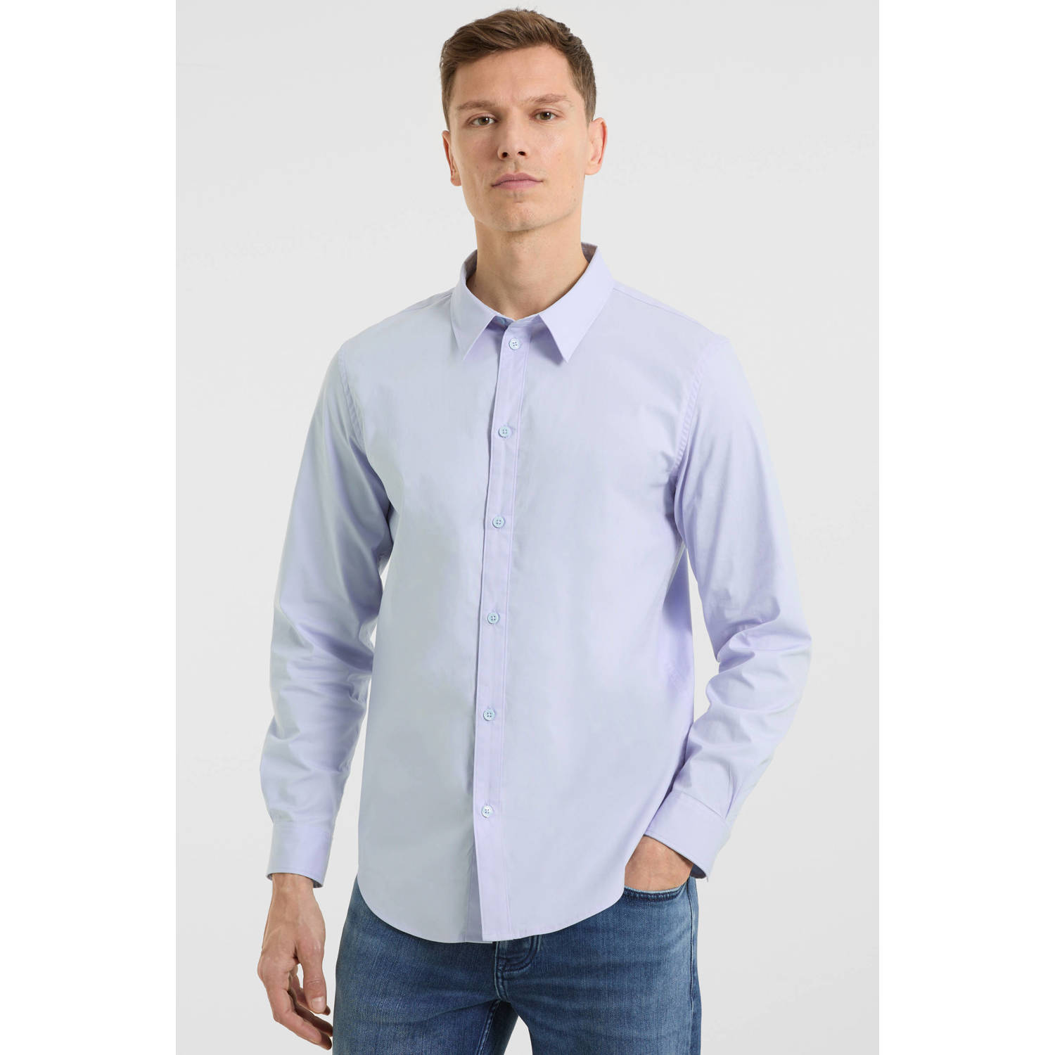 Anytime regular fit poplin overhemd lichtblauw