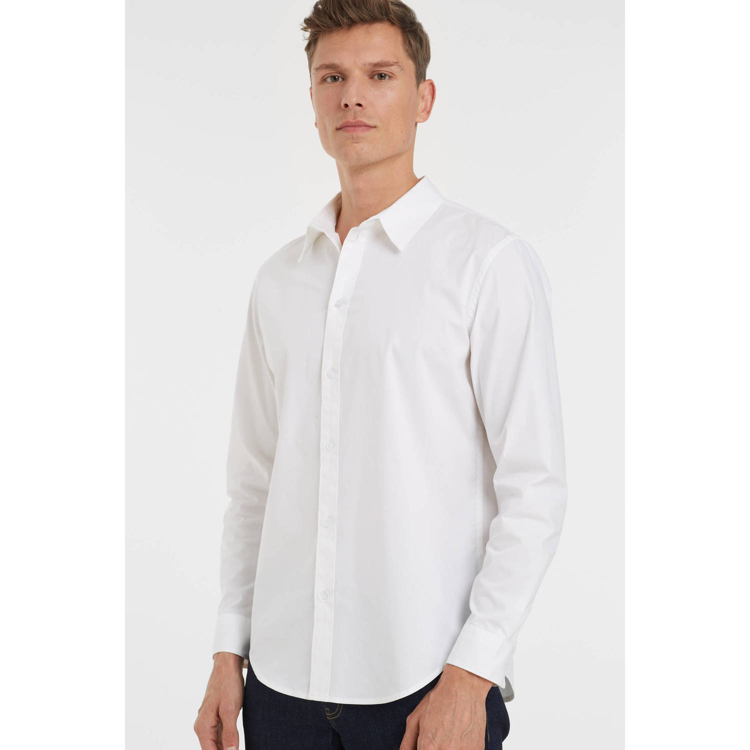 Anytime regular fit poplin overhemd wit