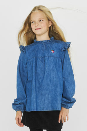 Top Roanne met borduursel blauw