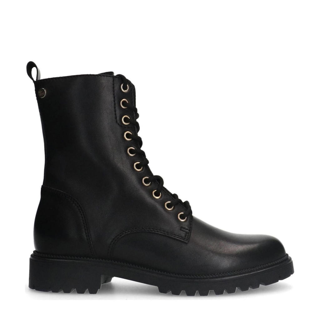Zwarte dames No Stress leren veterboots met rits- en vetersluiting