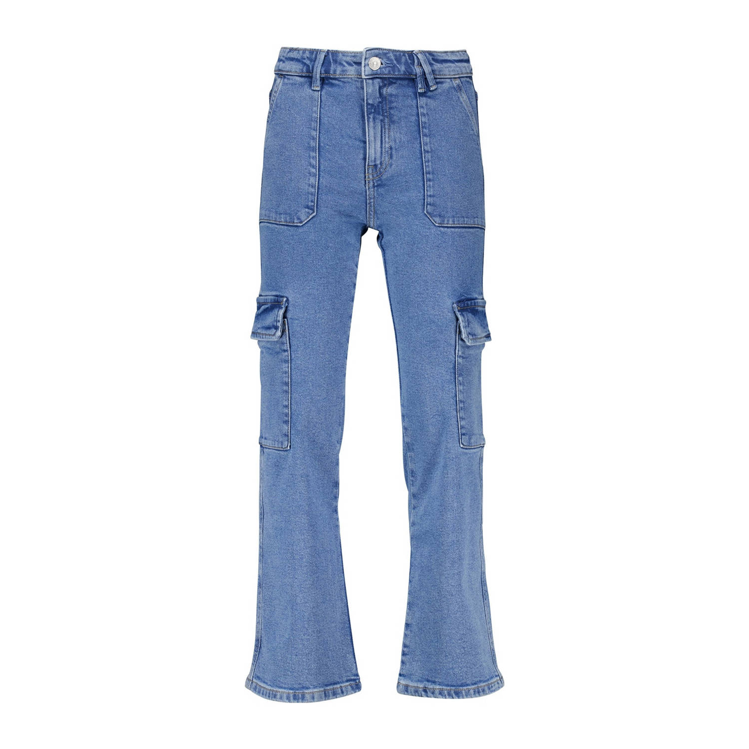 America Today cargobroek medium blue denim Blauw Meisjes Stretchdenim Effen 122 128