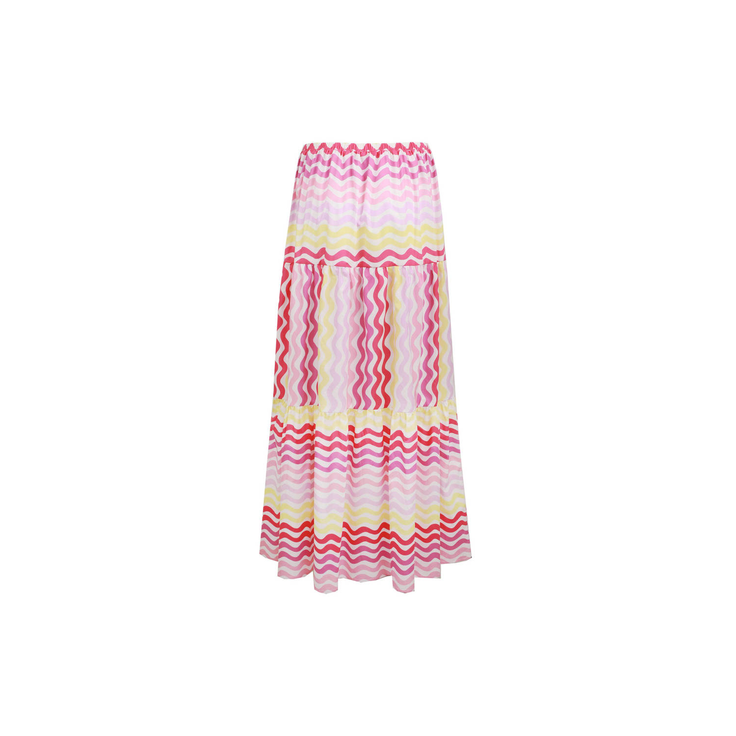 FLURESK rok Jezz met all over print en plooien ecru roze