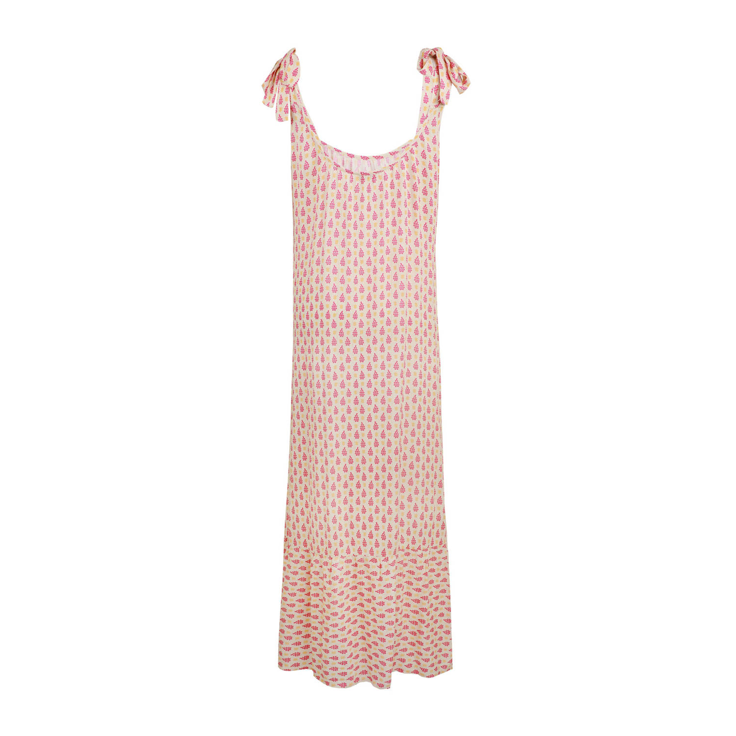 FLURESK maxi jurk Cenna met all over print en volant ecru roze