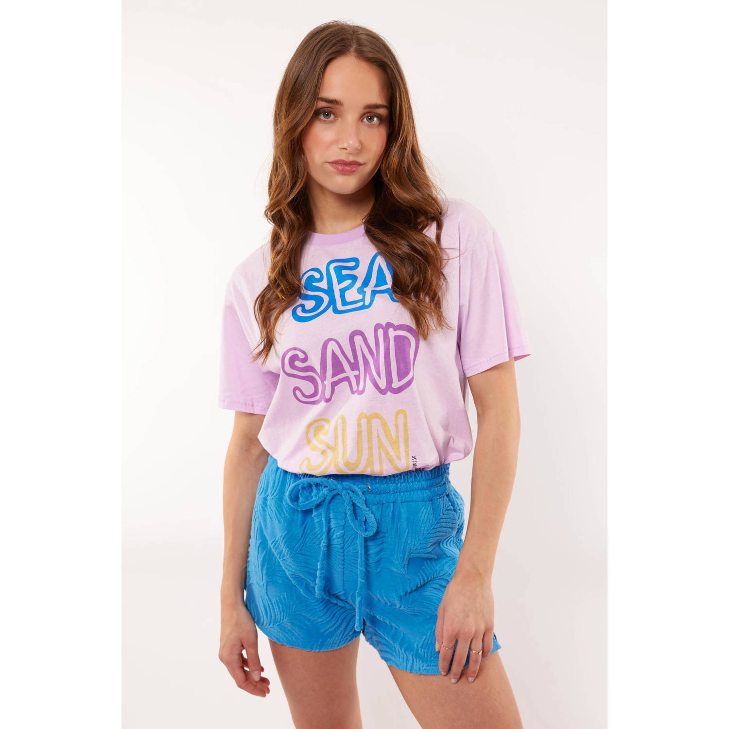 FLURESK T-shirt Stelle met tekst lila blauw
