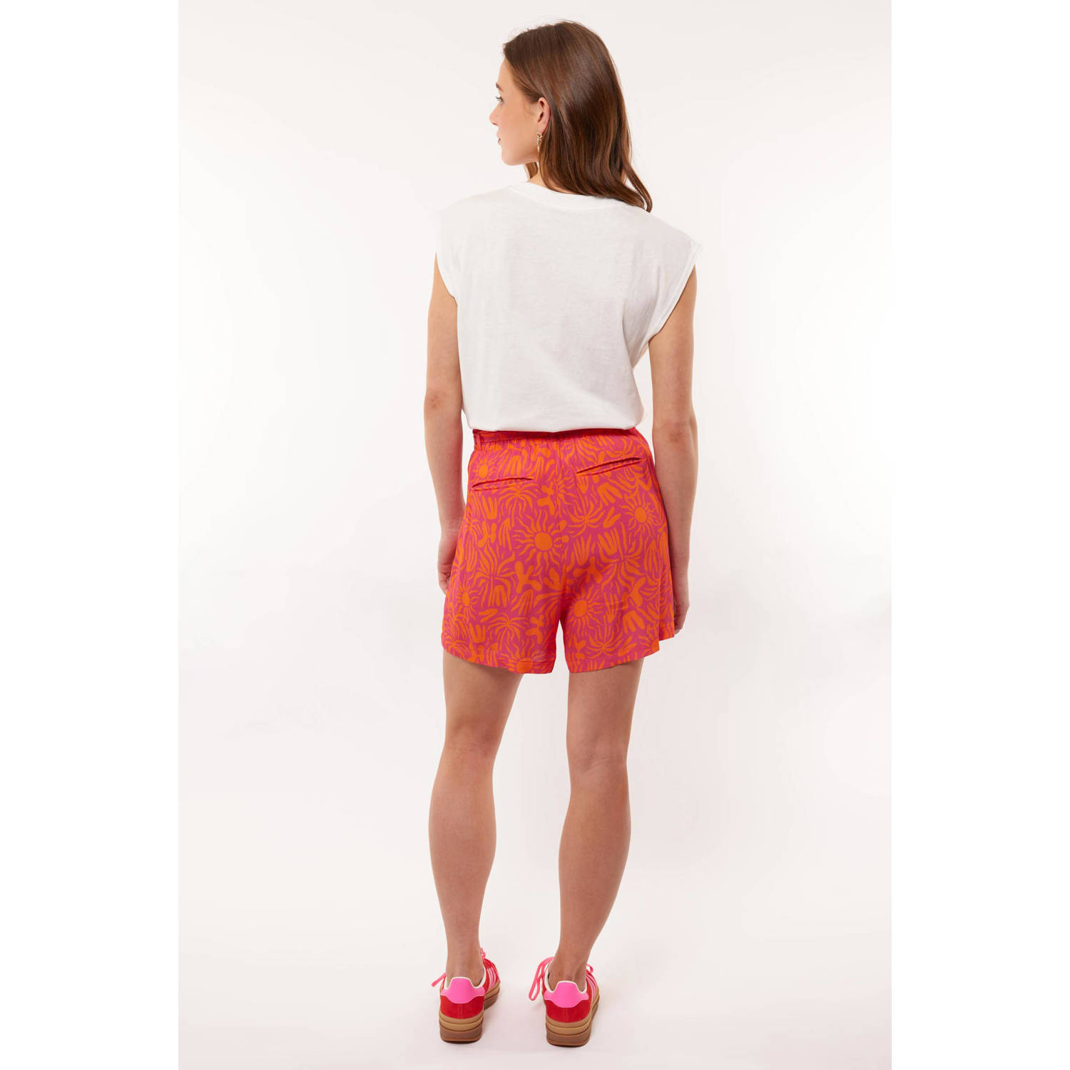 FLURESK regular fit short Lorelay met all over print roze oranje