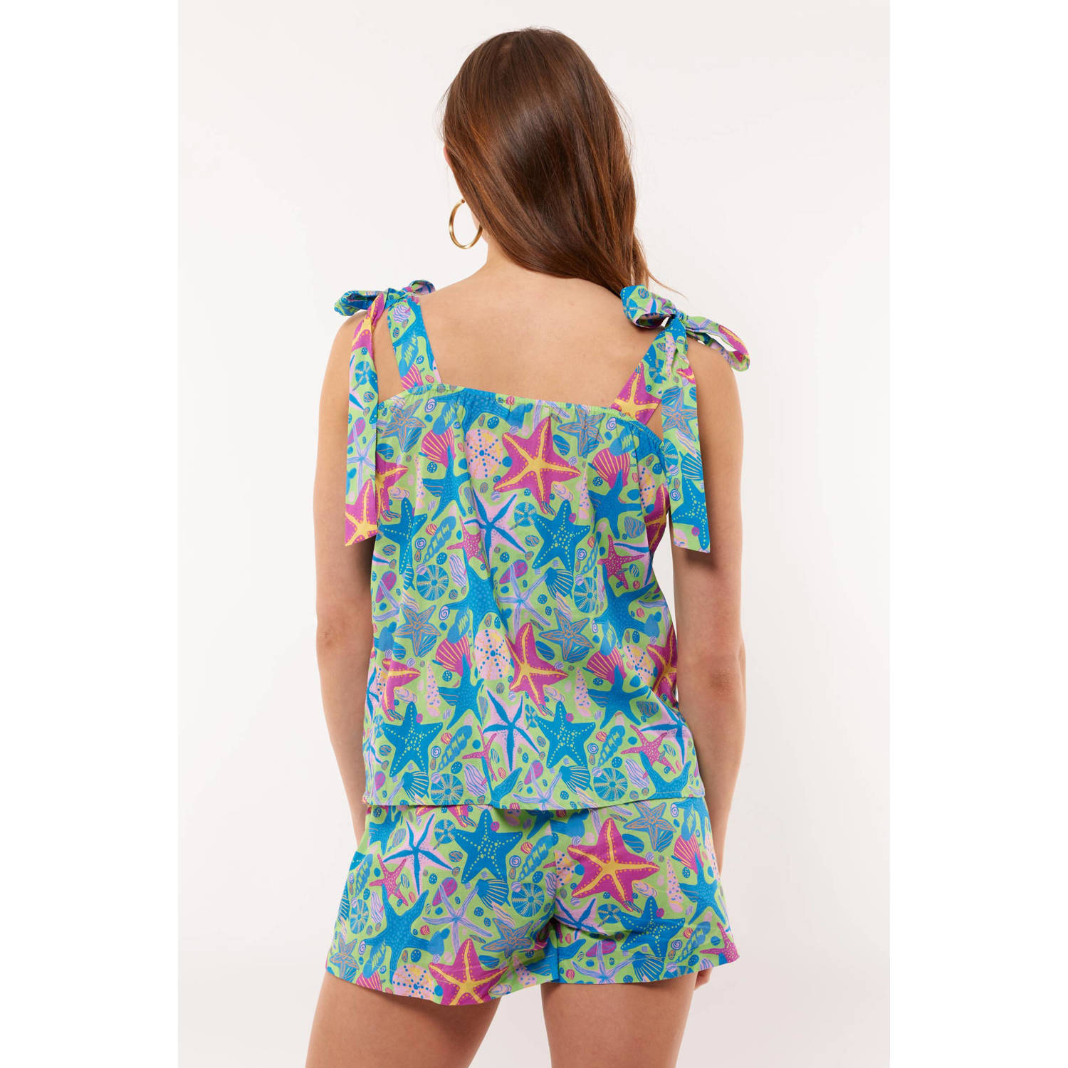 FLURESK top Mirre met all over print blauw lichtgroen