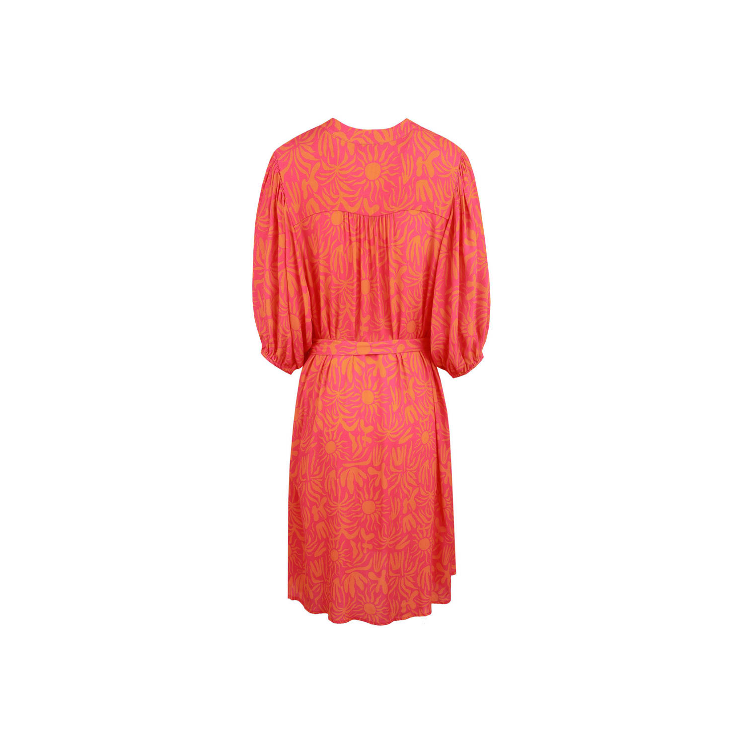 FLURESK blousejurk Nonna met all over print en plooien roze oranje