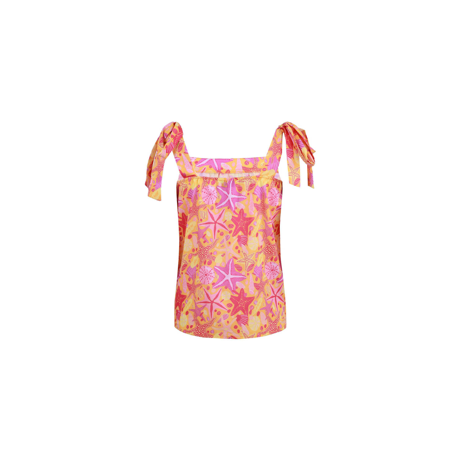 FLURESK top Mirre met all over print oranje roze