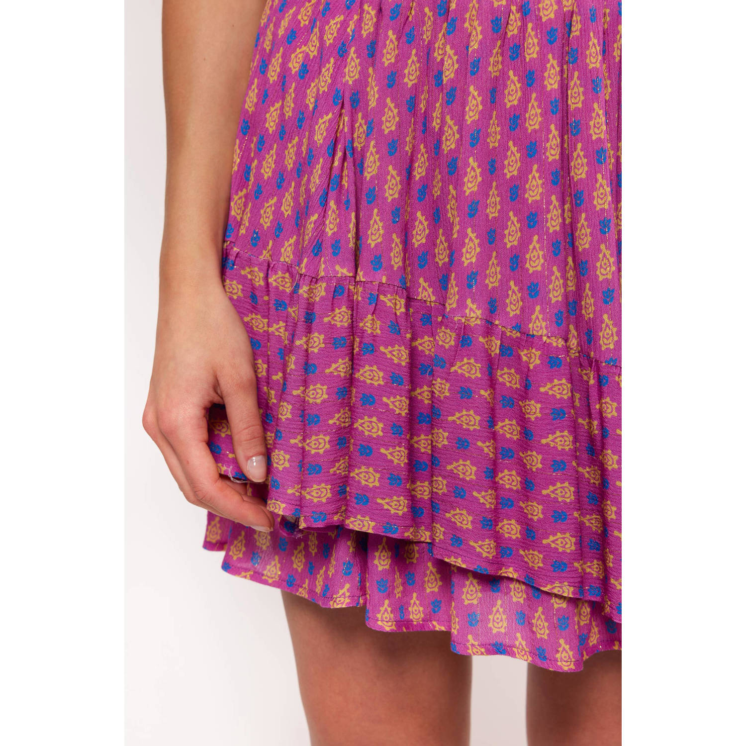 FLURESK rok Daily met all over print en plooien lila geel